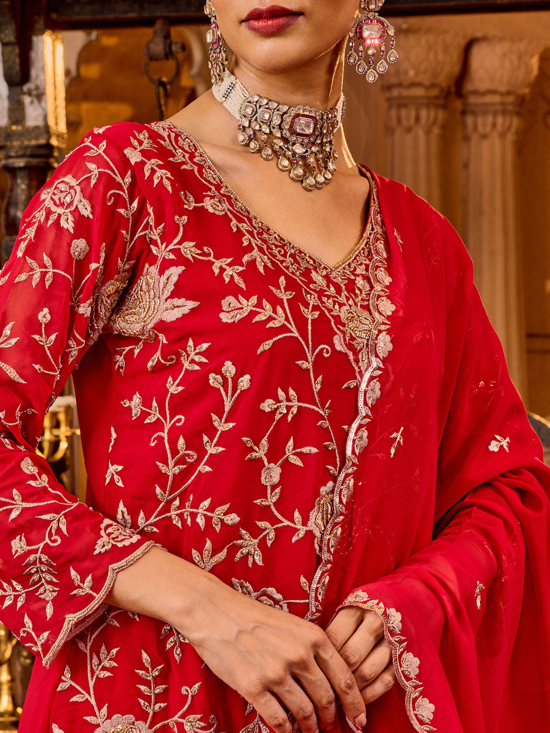 Rani Georgette Kurta With Pant &amp; Dupatta