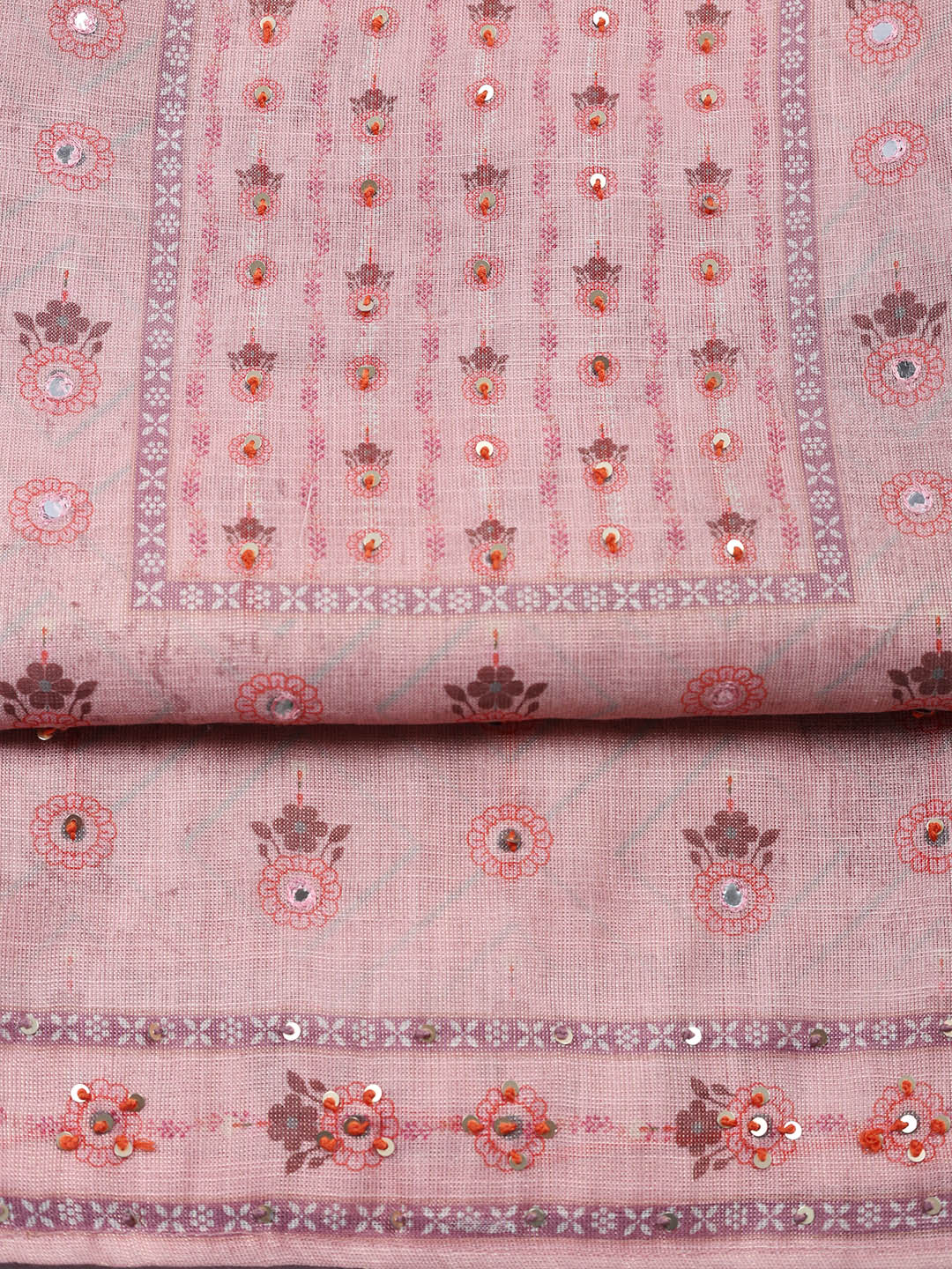 Embellished Tissue Unstitched Suit With Pant &amp; Dupatta