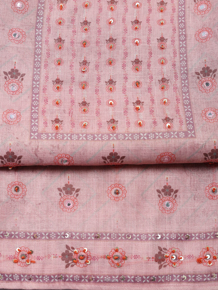 Embellished Tissue Unstitched Suit With Pant &amp; Dupatta