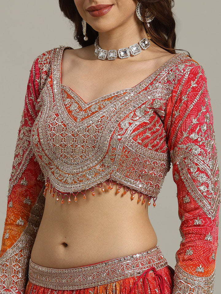 Bandhani Crepe Choli With Lehenga &amp; Dupatta