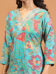 Digital Printed Muslin Kurta With Pants