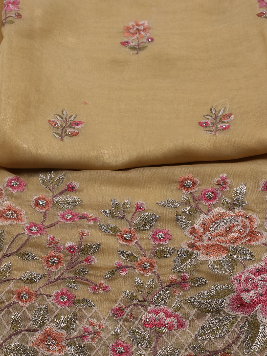 Embroidered Organza Unstitched Suit With Dupatta
