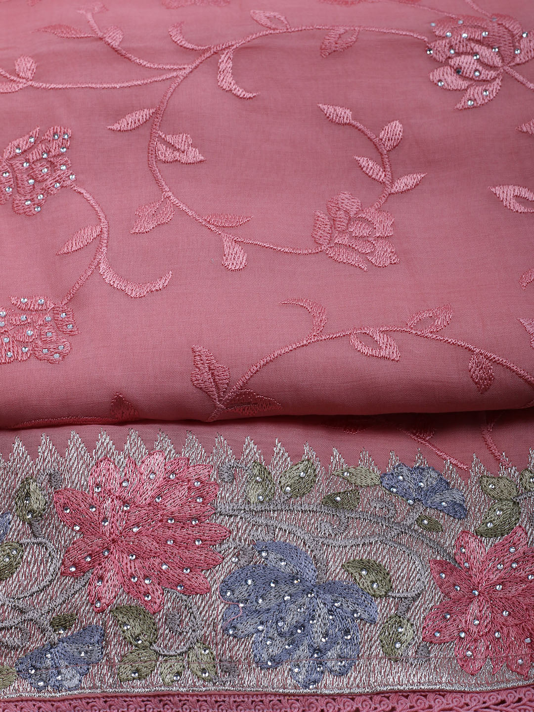 Embroidered Organza Unstitched Suit With Dupatta