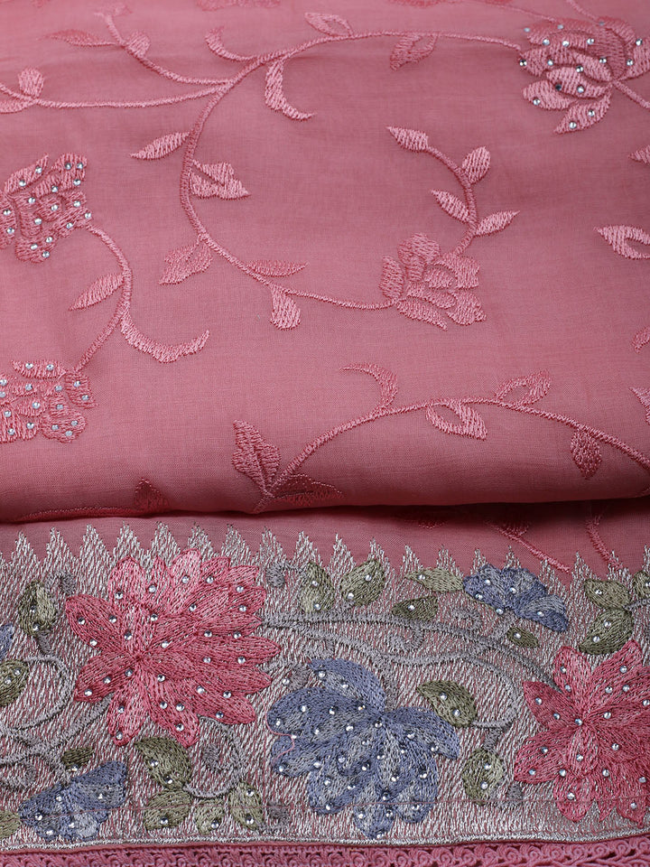 Embroidered Organza Unstitched Suit With Dupatta