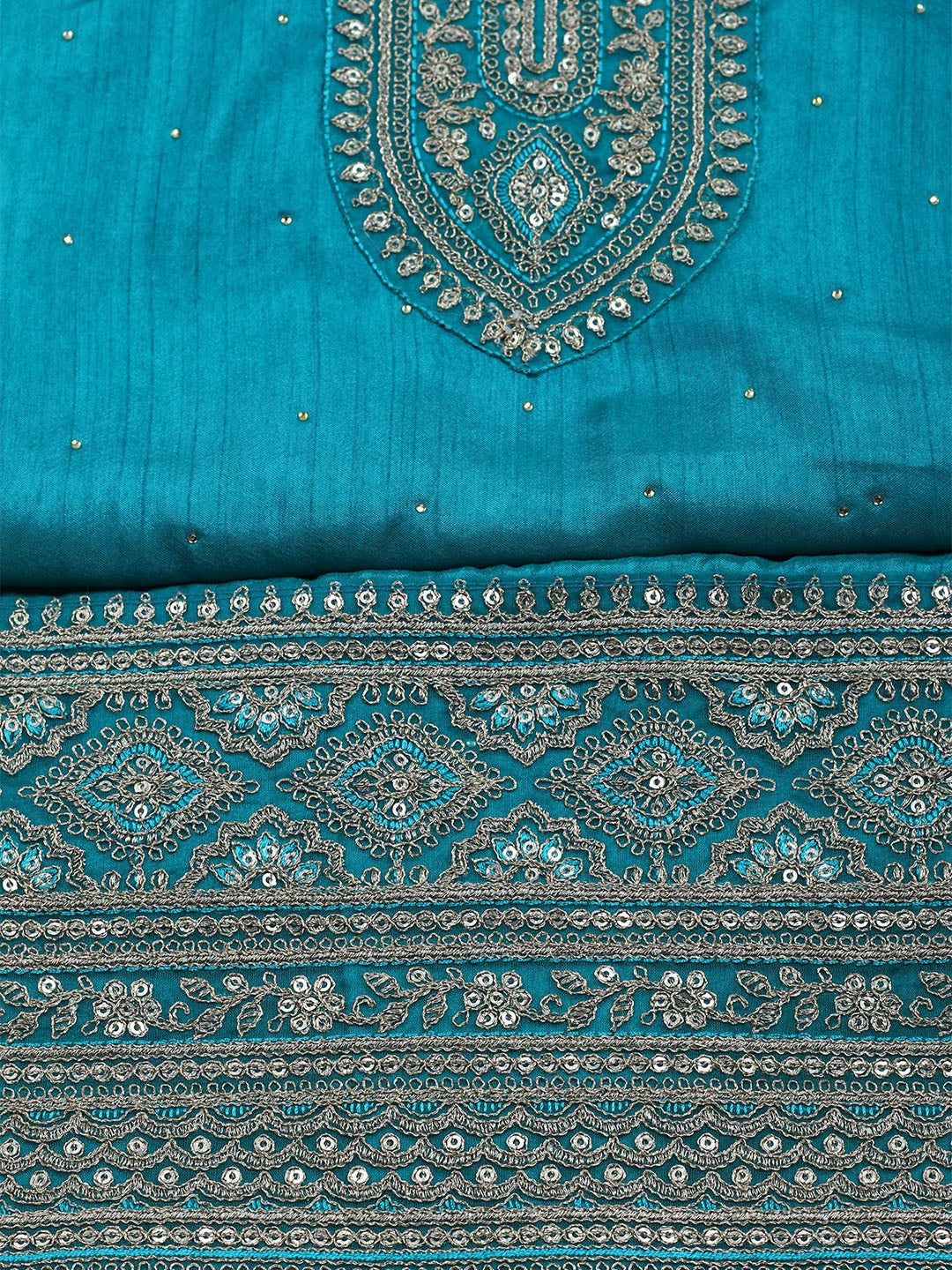 Neck Embroidered Chanderi Unstitched Suit With Dupatta