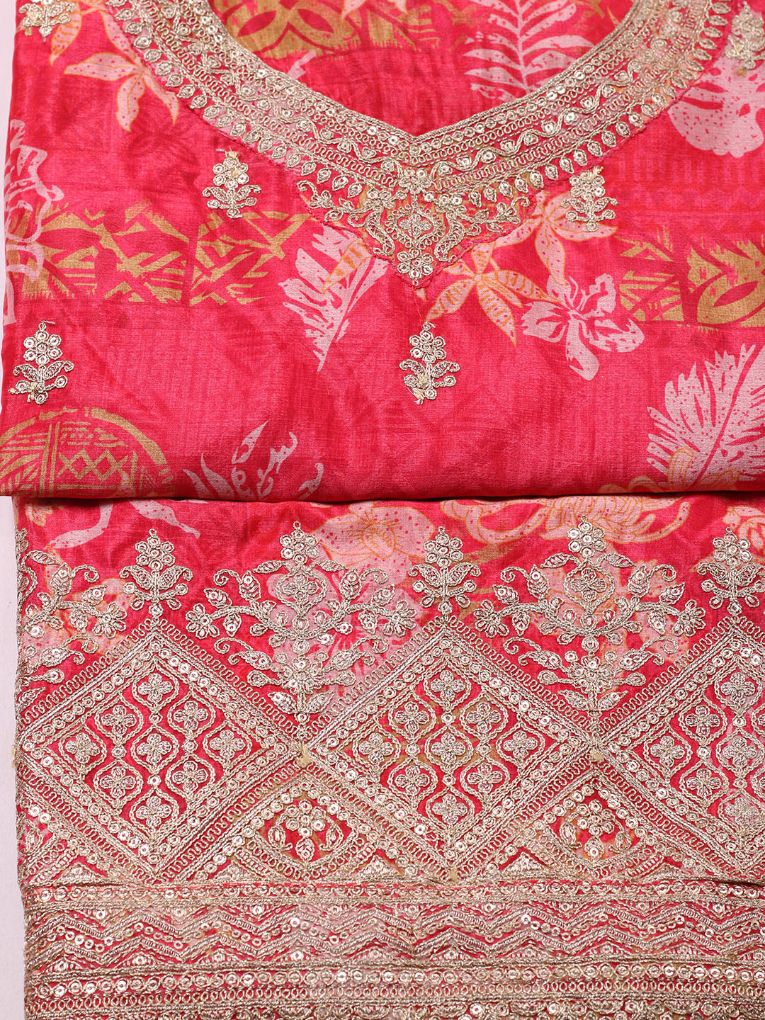 Embroidered Chinon Unstitched Suit With Pant &amp; Dupatta