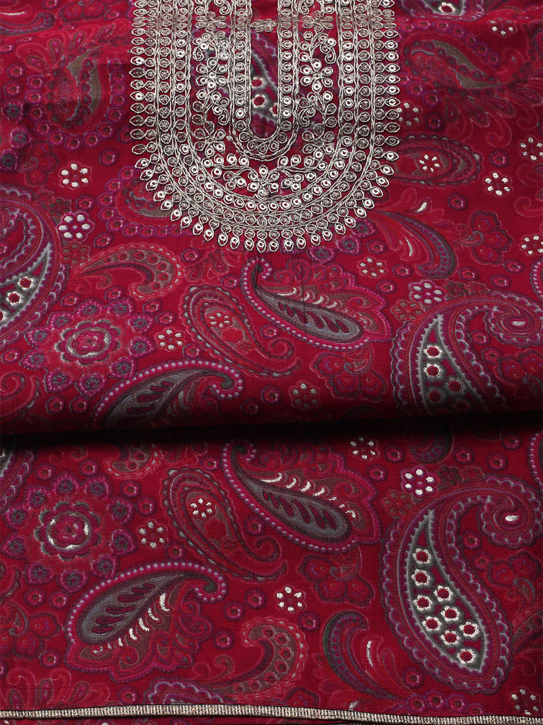 Neck Embroidered Cotton Blend Unstitched Suit With Dupatta