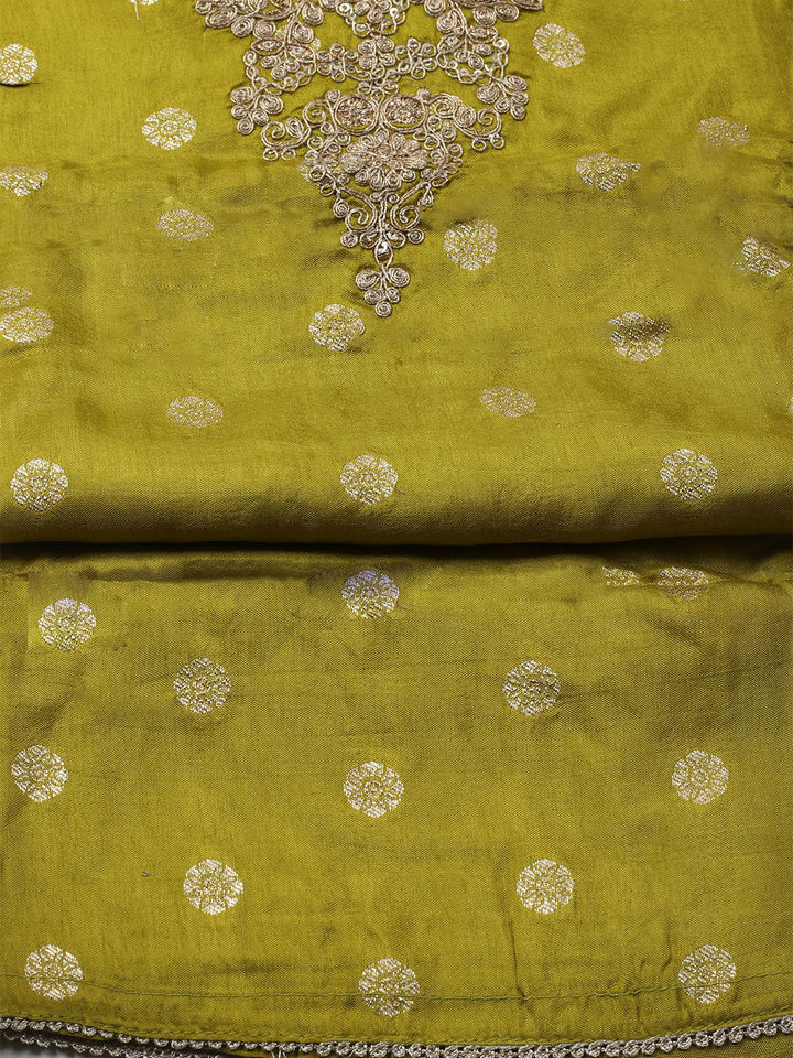 Embroidered Chanderi Unstitched Kurta With Pant &amp; Dupatta