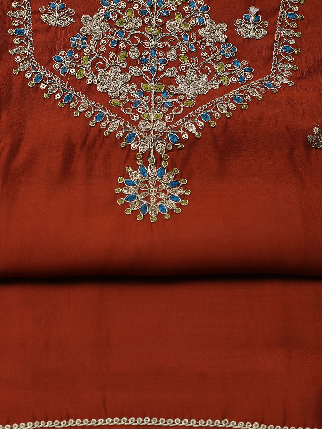 Neck Embroidered Chanderi Unstitched Suit With Dupatta