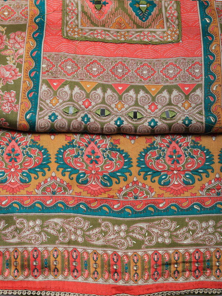 Printed Cotton Blend Unstitched Suit With Pant &amp; Dupatta