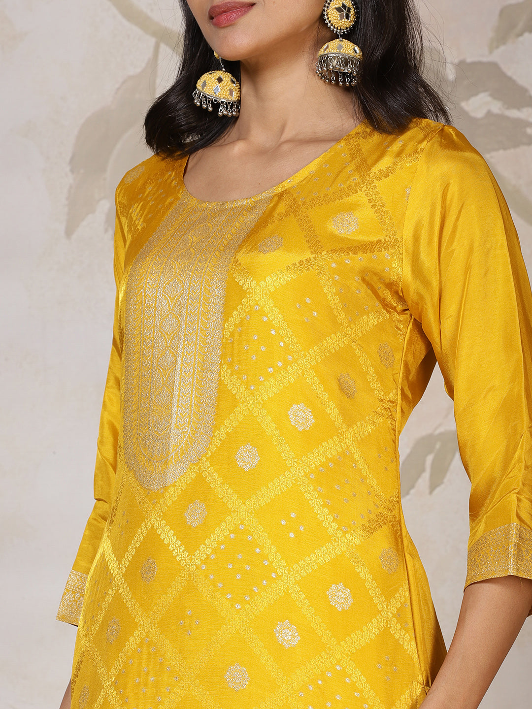 Banarasi Weave Tissue Kurta With Pants & Dupatta