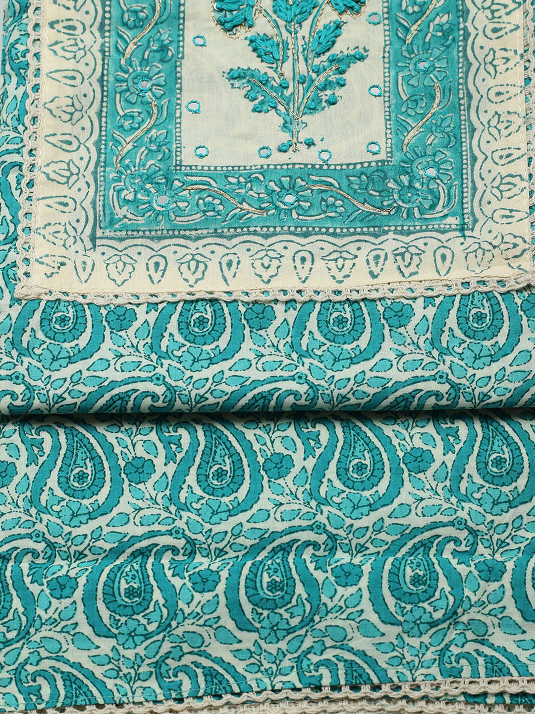 Printed Cotton Blend Unstitched Suit With Pant &amp; Dupatta