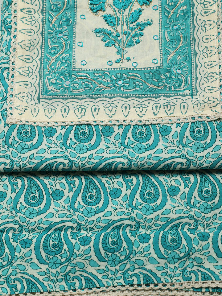 Printed Cotton Blend Unstitched Suit With Pant &amp; Dupatta