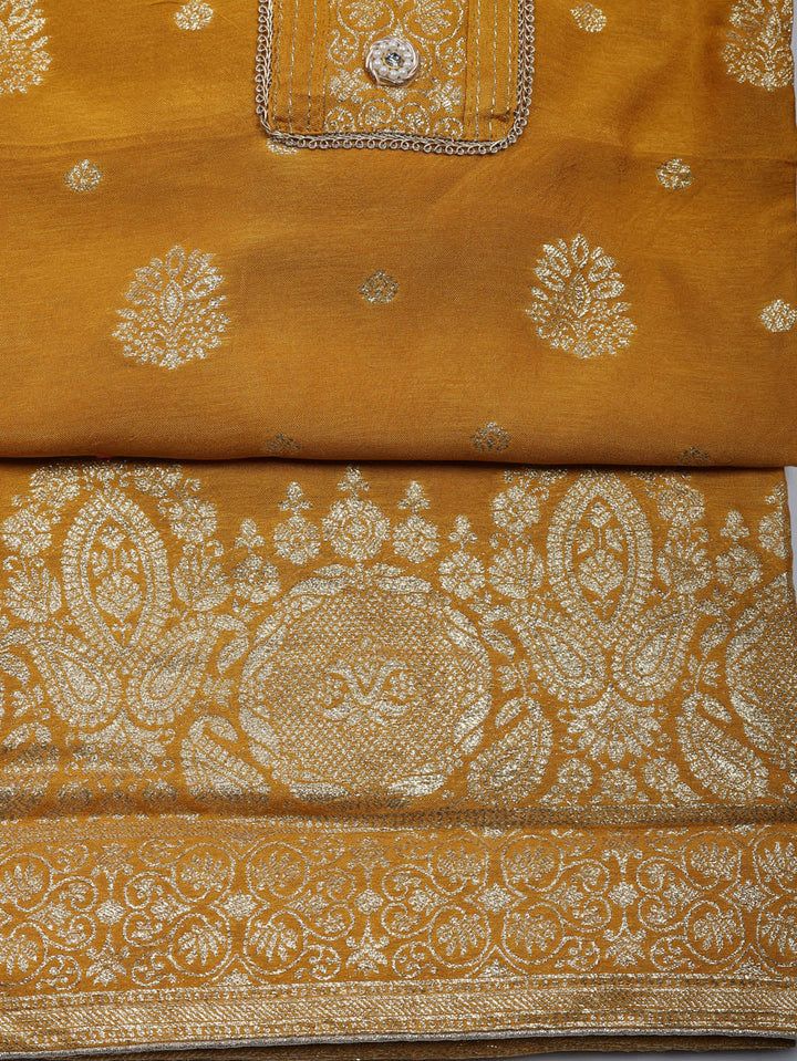 Embroidered Chanderi Unstitched Suit With Pant &amp; Dupatta