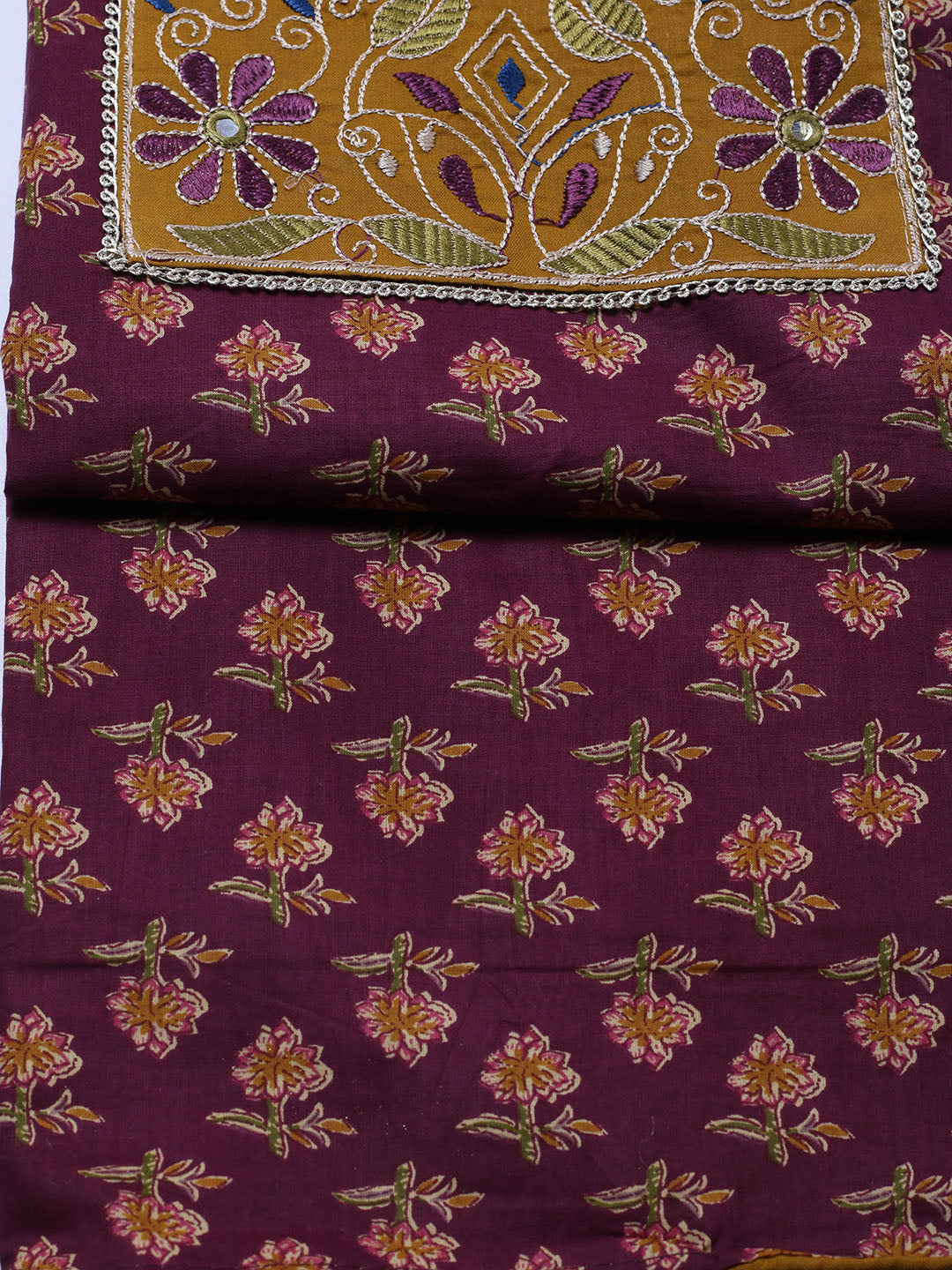 Embroidered Cotton Blend Unstitched Suit With Pant &amp; Dupatta