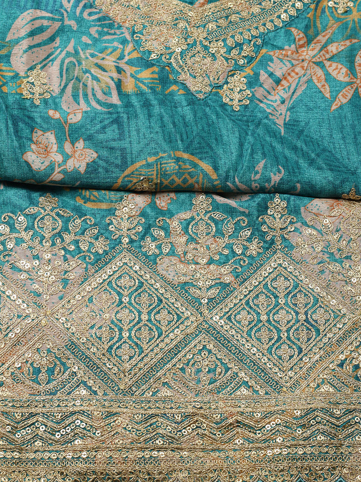 Embroidered Chinon Unstitched Suit With Pant &amp; Dupatta