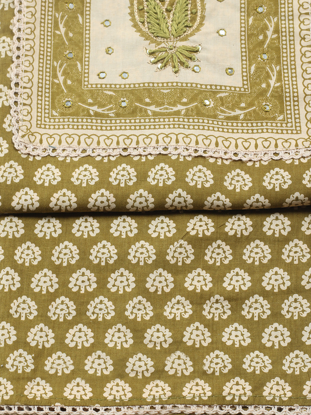 Embroidered Cotton Blend Unstitched Suit With Pant &amp; Dupatta