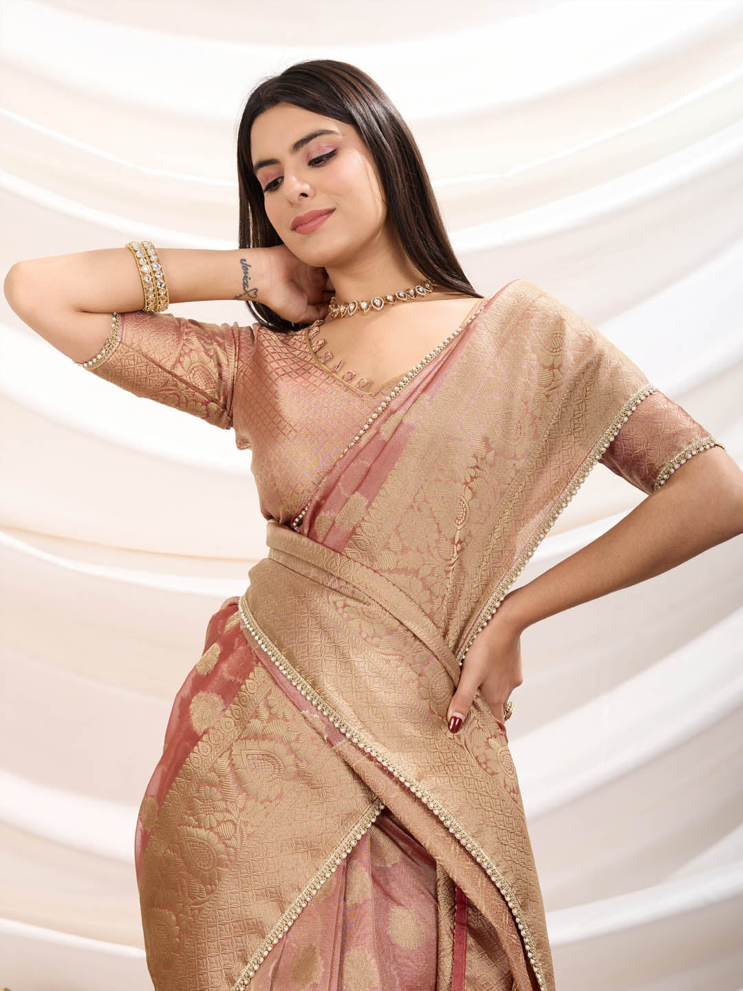 Zari Border Booti Woven Art Silk Saree