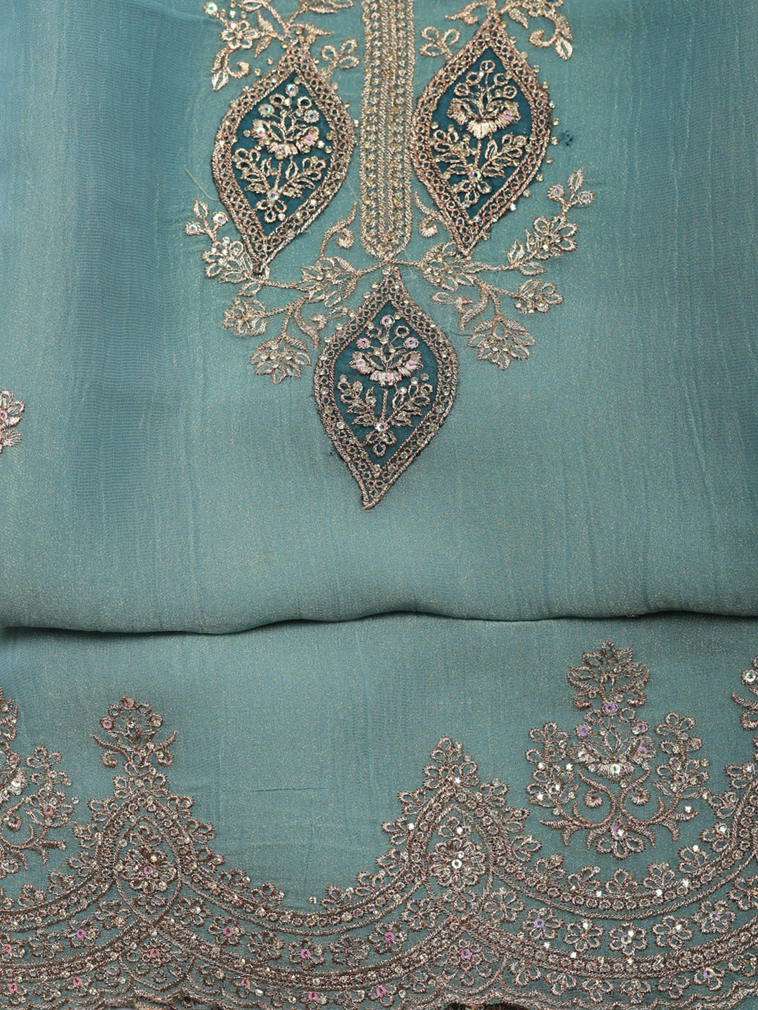 Embroidered Tissue Unstitched Suit With Pant &amp; Dupatta