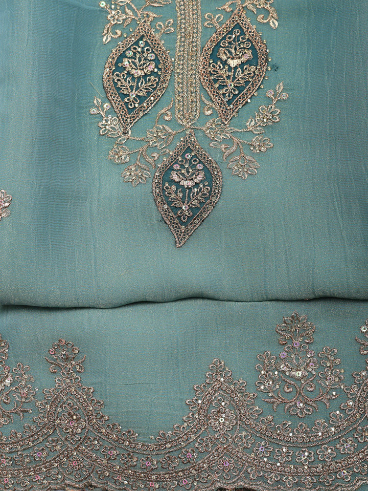 Embroidered Tissue Unstitched Suit With Pant &amp; Dupatta