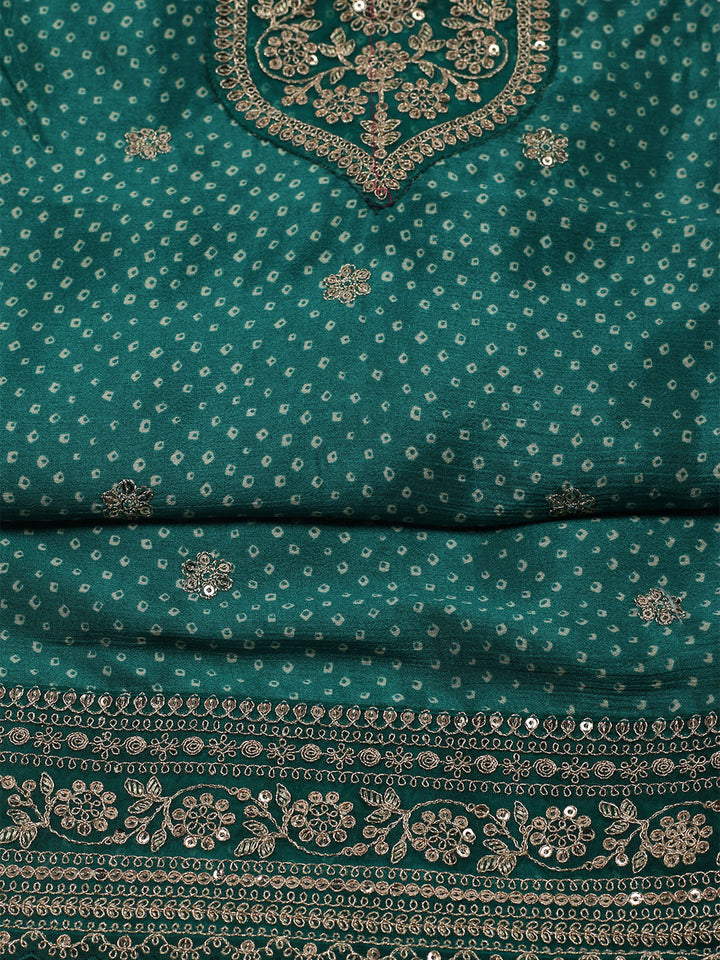 Embroidered Art Silk Unstitched Suit With Dupatta
