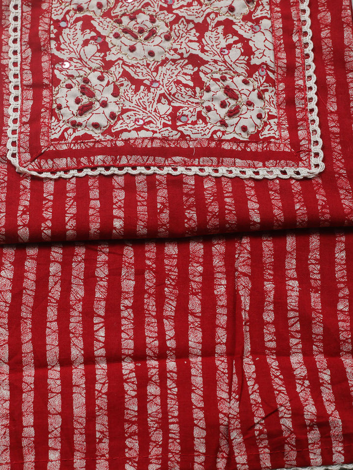 Embroidered Cotton Blend Unstitched Suit With Pant &amp; Dupatta
