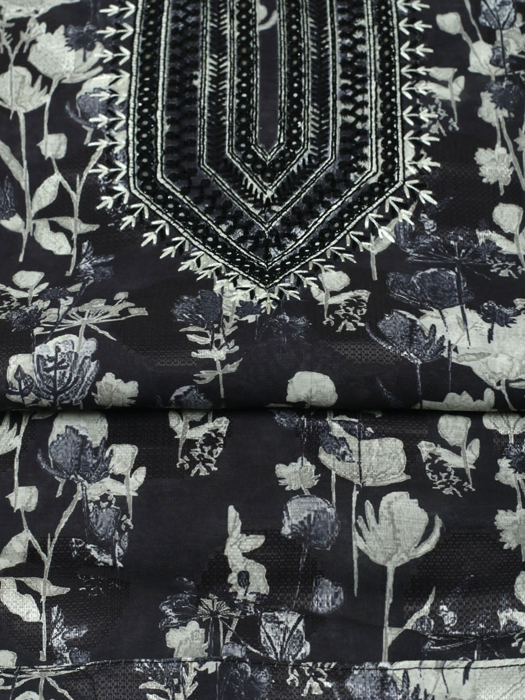 Embroidered Muslin Unstitched Suit With Pant &amp; Dupatta