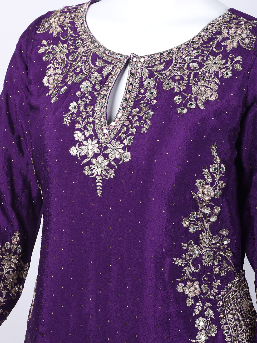Zari Embroidered Chinon Kurti With Lehenga & Dupatta