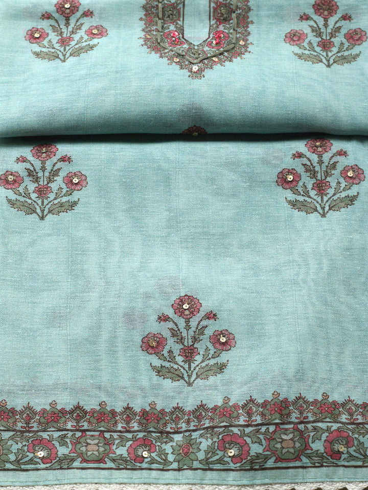 Embroidered Chanderi Unstitched Suit With Pant &amp; Dupatta