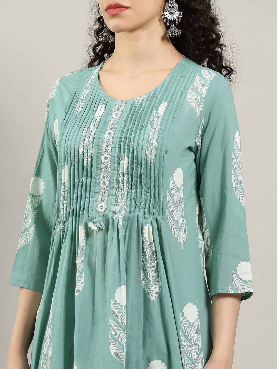 Printed Cotton Blend Kurta With Pants & Dupatta