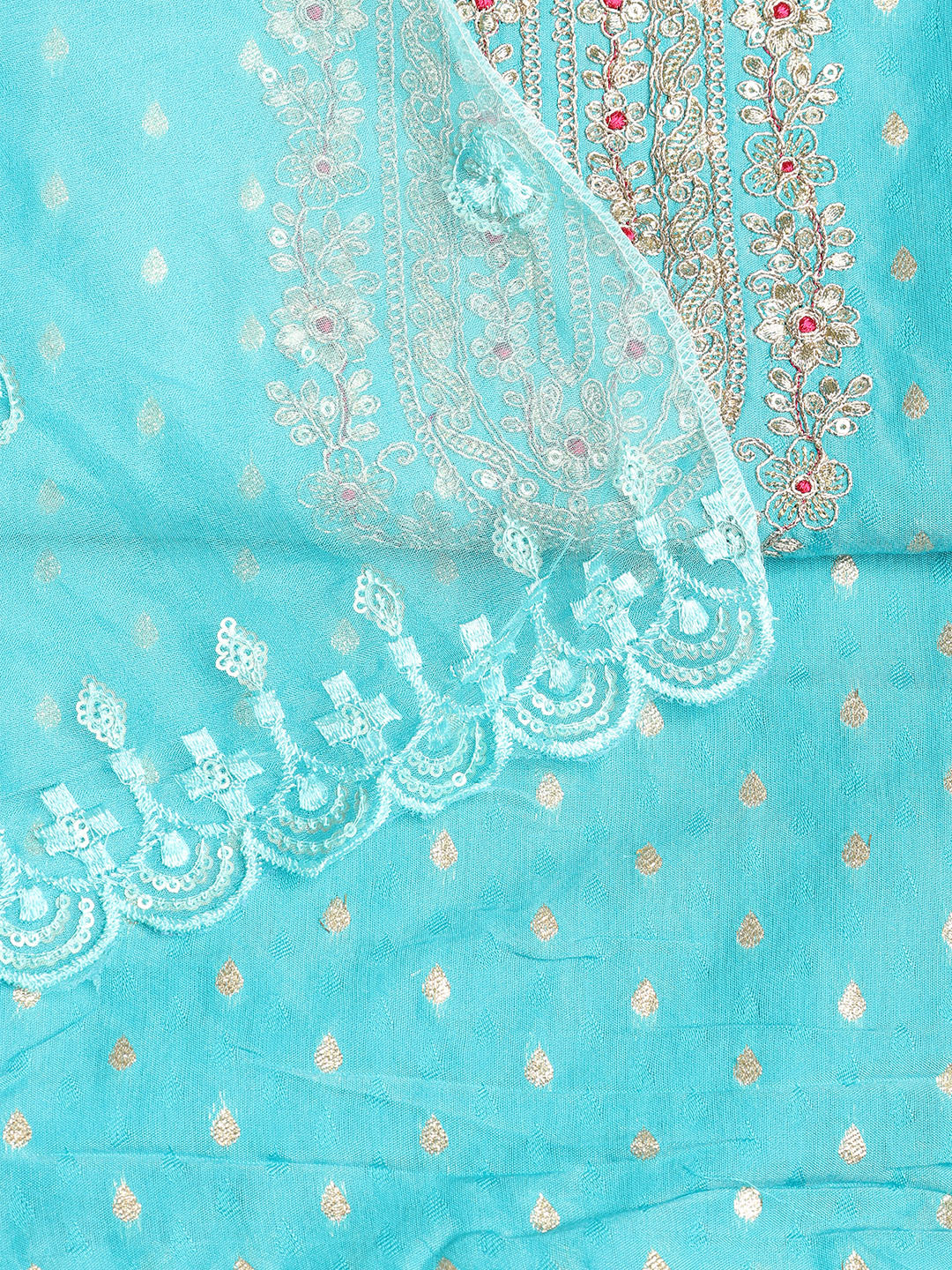 Neck Embroidered Chanderi Unstitched Suit With Dupatta
