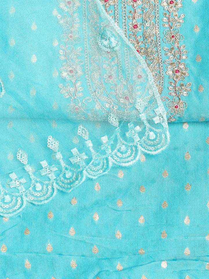 Neck Embroidered Chanderi Unstitched Suit With Dupatta