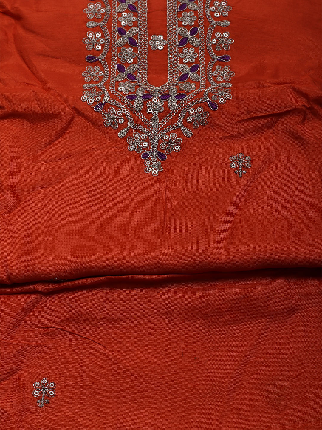 Embroidered Chanderi Unstitched Suit With Dupatta
