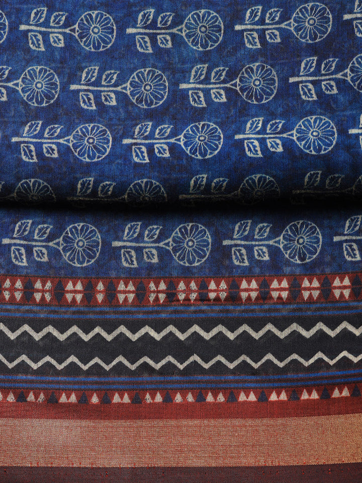 Printed Cotton Blend Unstitched Suit With Pant &amp; Dupatta