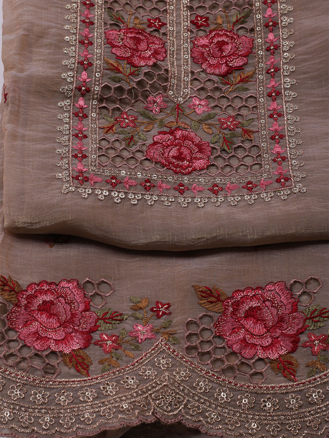 Embroidered Tissue Unstitched Suit With Dupatta