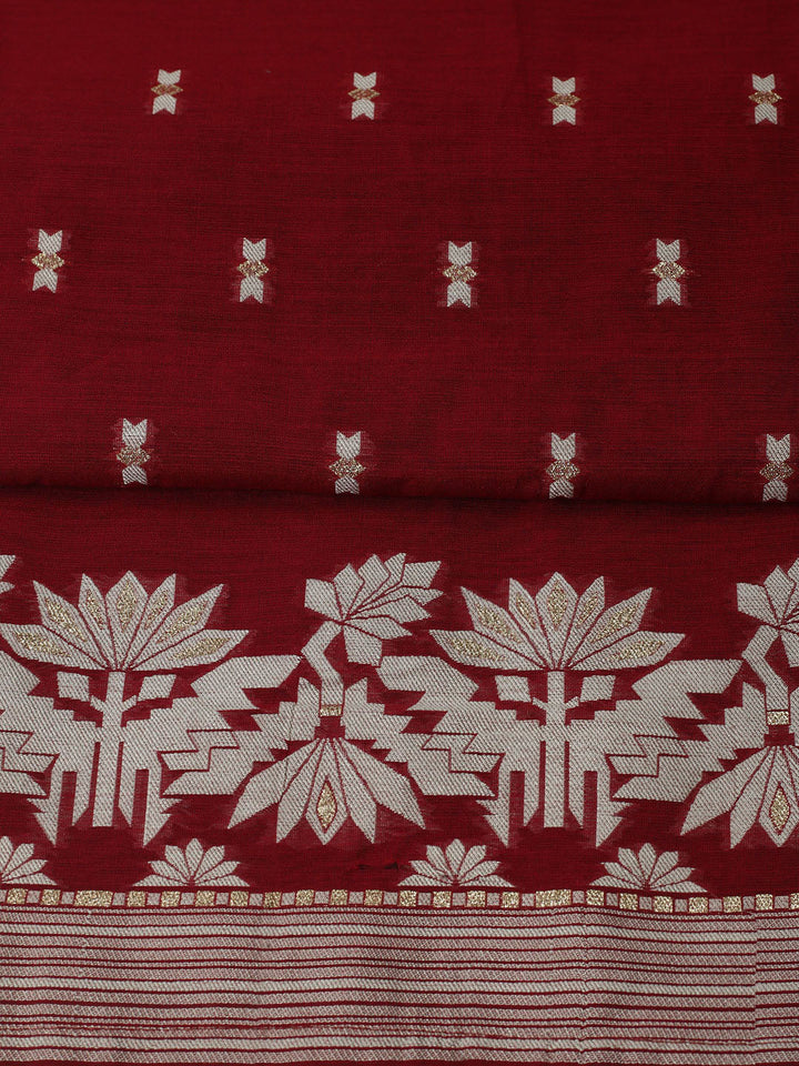 Embroidered Chanderi Unstitched Kurta With Pant &amp; Dupatta