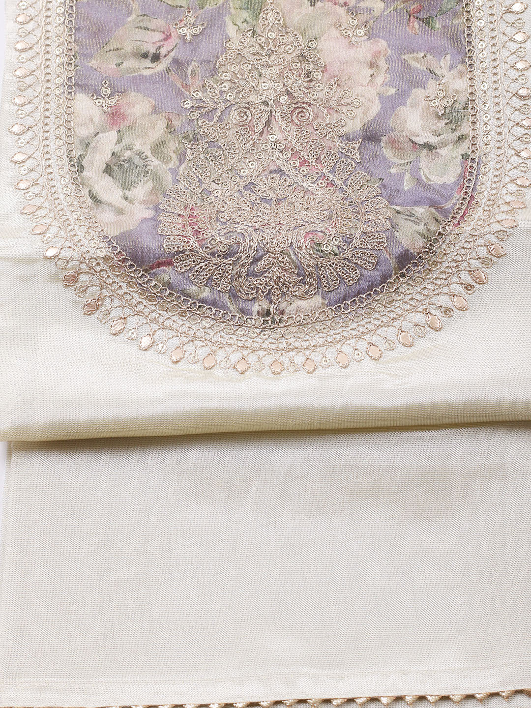 Embroidered Tissue Unstitched Suit With Pant &amp; Dupatta