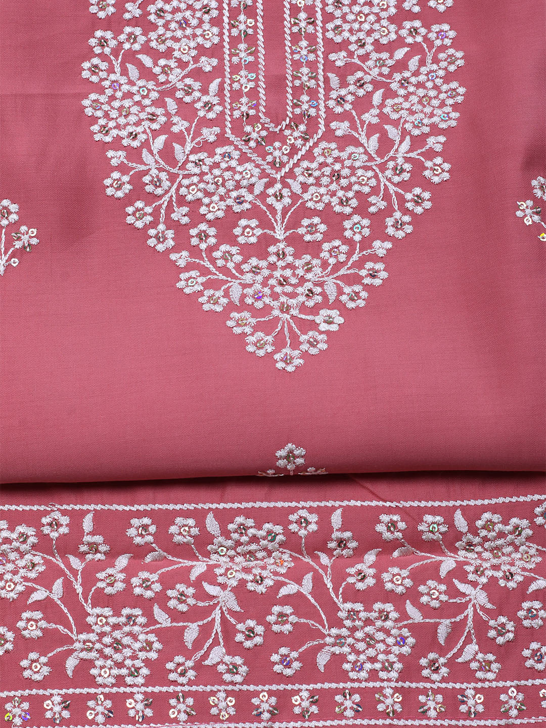 Embroidered Chanderi Unstitched Suit With Dupatta