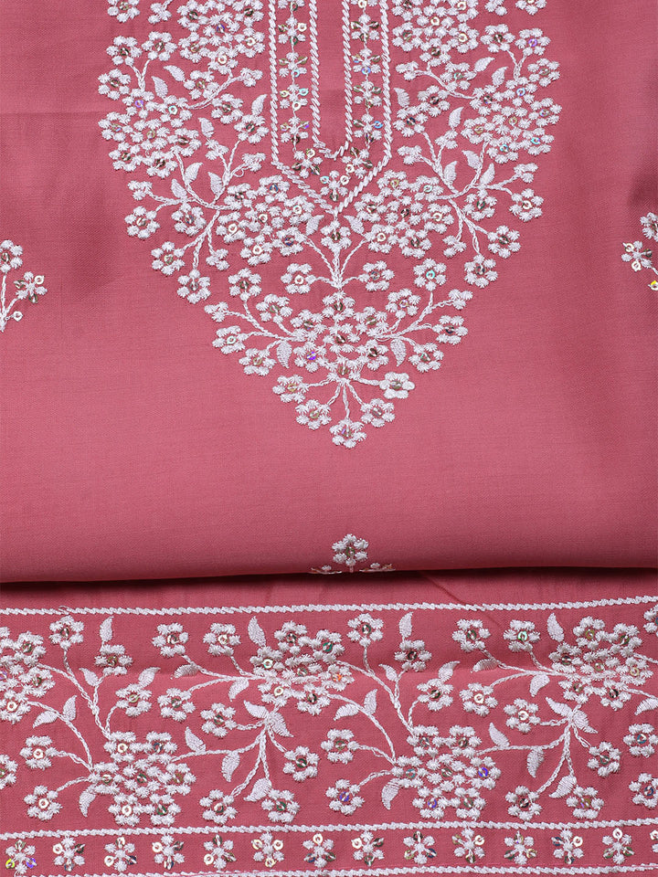 Embroidered Chanderi Unstitched Suit With Dupatta