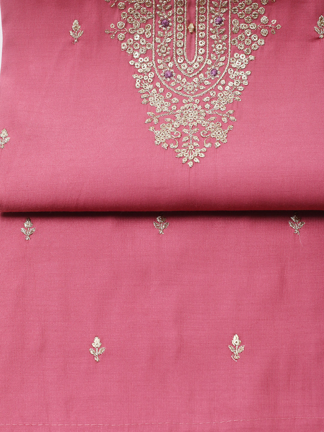Embroidered Chanderi Unstitched Suit With Pant &amp; Dupatta