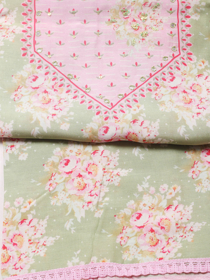 Printed Muslin Unstitched Suit With Pant &amp; Dupatta