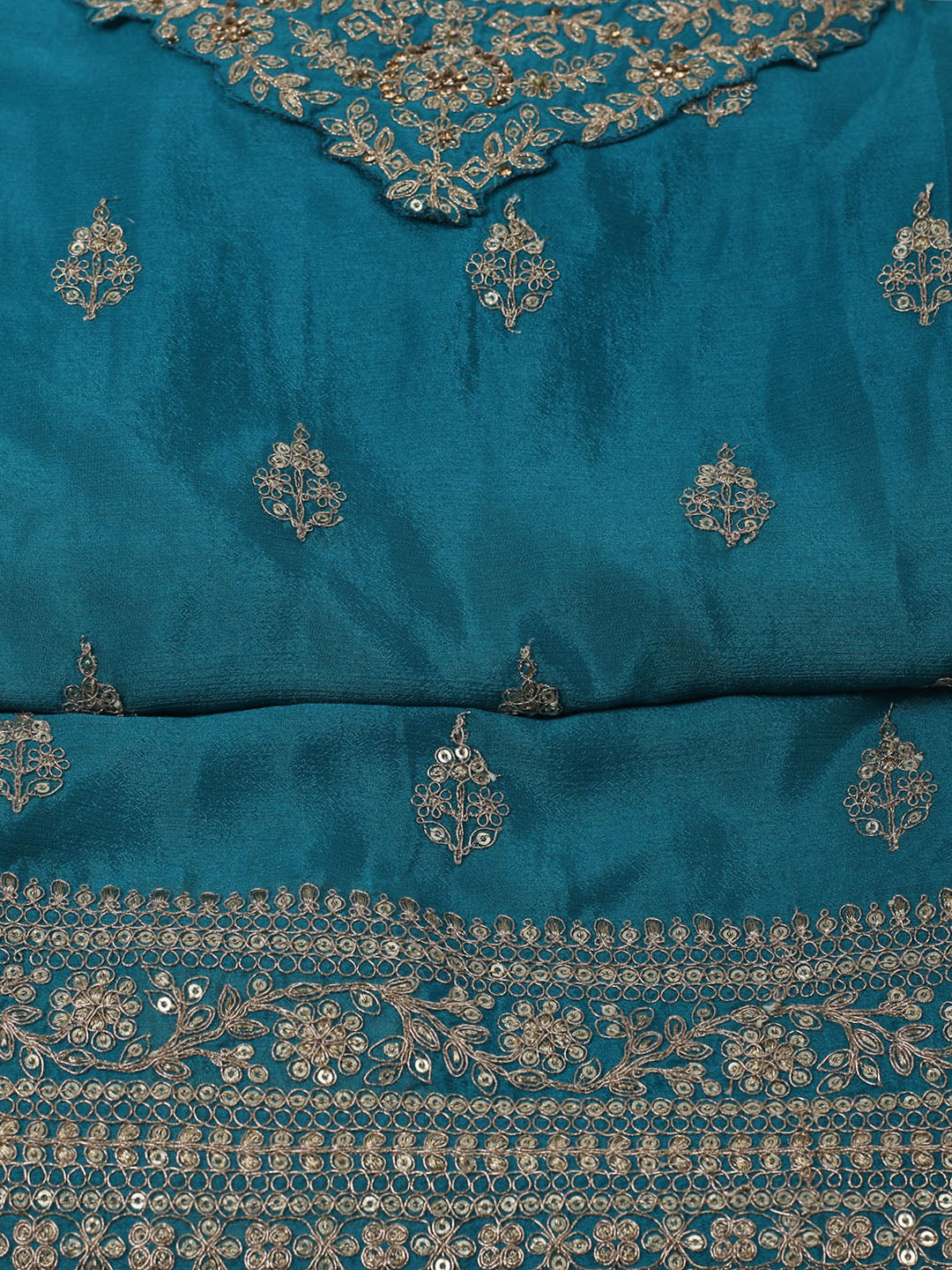 Embroidered Art Silk Unstitched Suit Piece With Dupatta