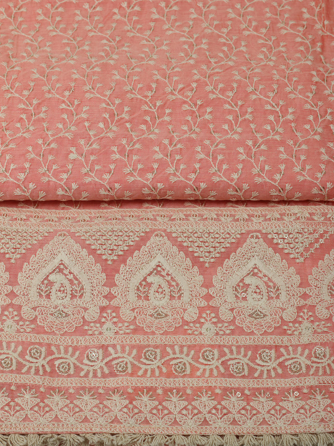 Embroidered Chanderi Unstitched Suit With Pant &amp; Dupatta