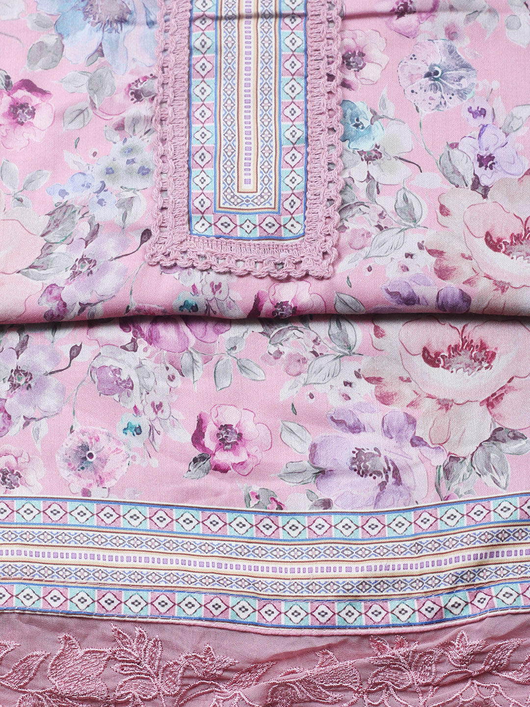 Embroidered Cotton Blend Unstitched Suit With Pant &amp; Dupatta