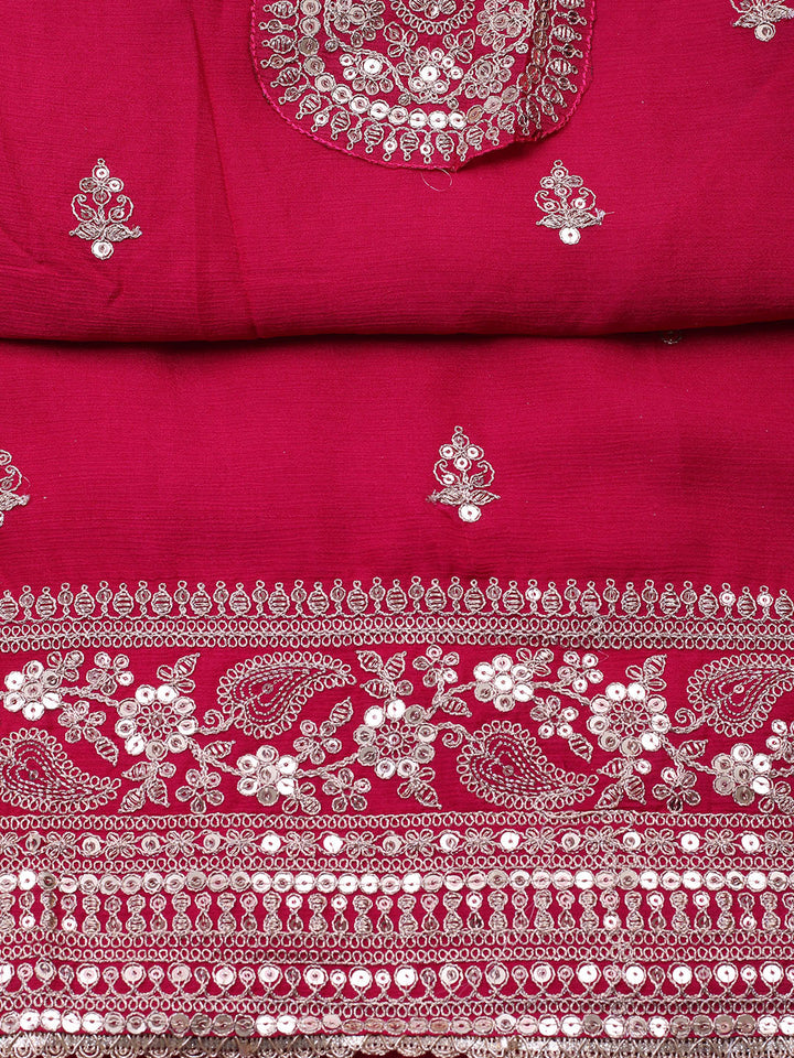 Embroidered Chinon Unstitched Suit With Pant &amp; Dupatta
