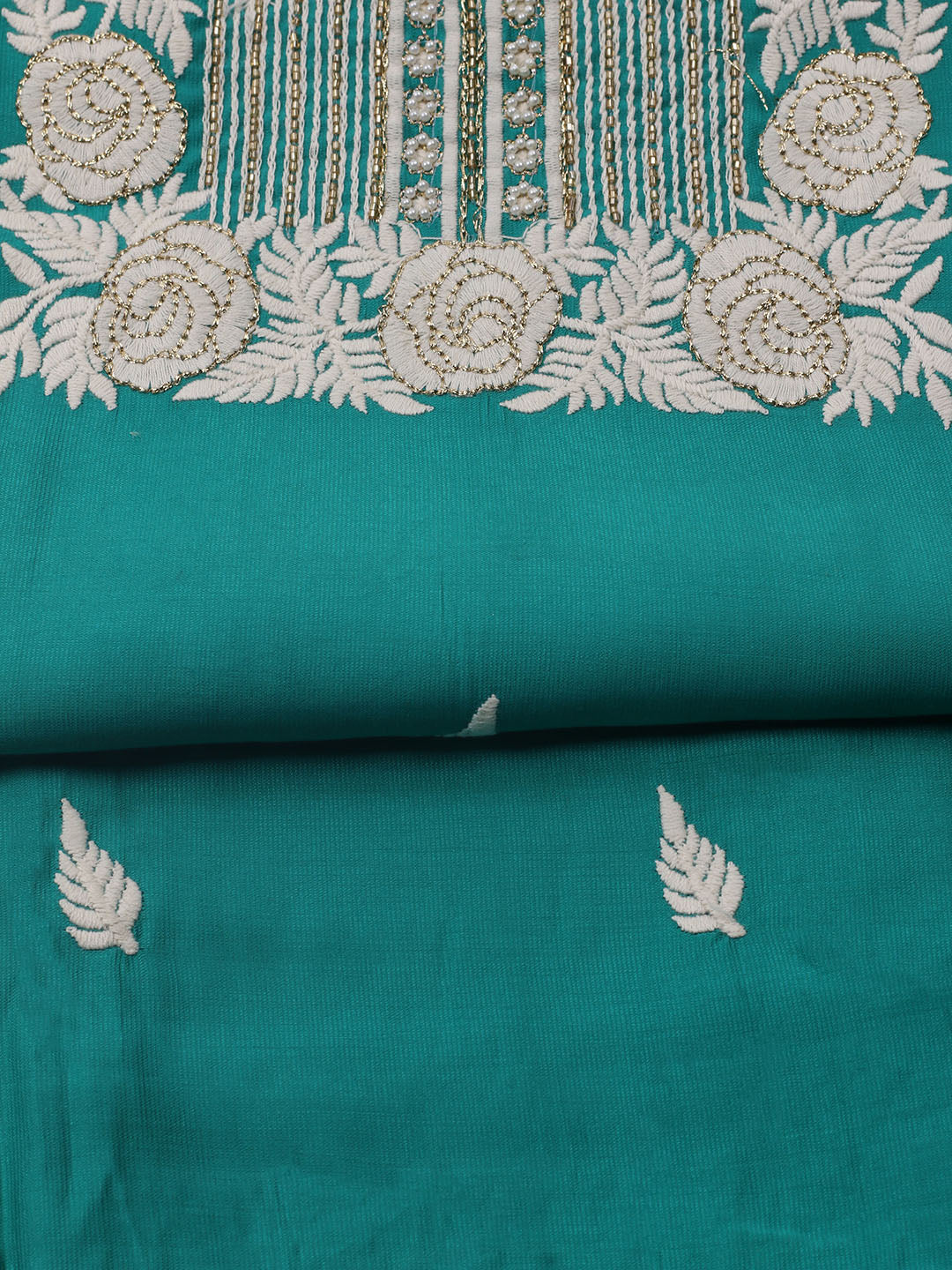 Neck Embroidered Chanderi Unstitched Suit With Dupatta