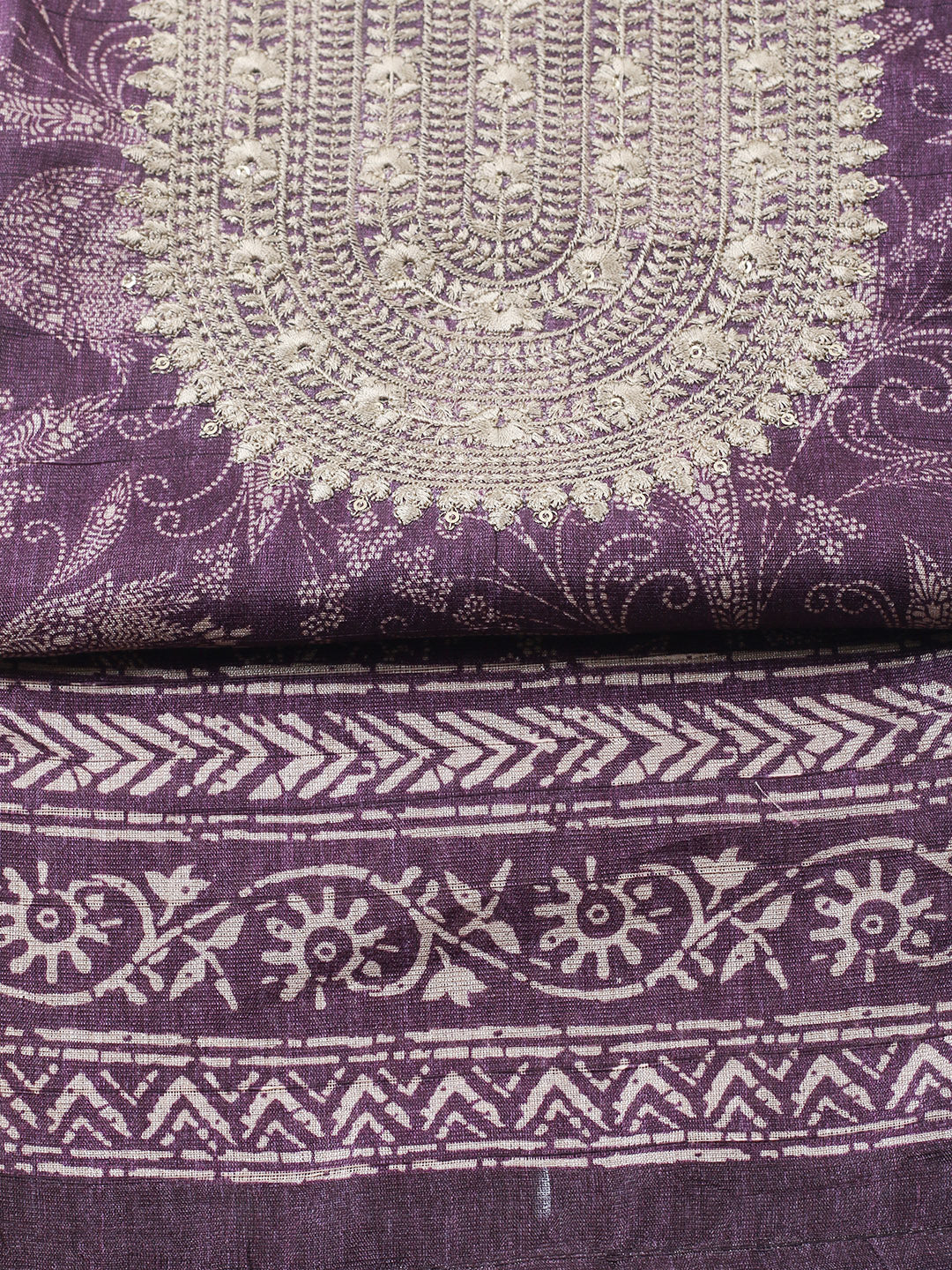 Embroidered Cotton Blend Unstitched Suit With Pant &amp; Dupatta