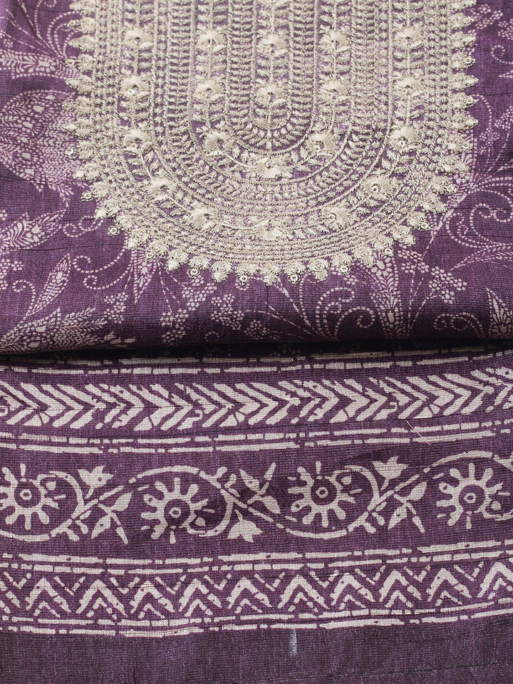 Embroidered Cotton Blend Unstitched Suit With Pant &amp; Dupatta
