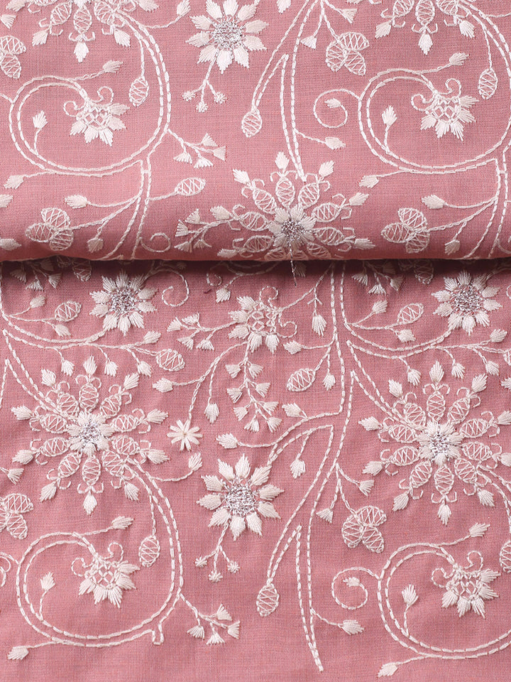 Embroidered Chanderi Unstitched Suit With Pant &amp; Dupatta