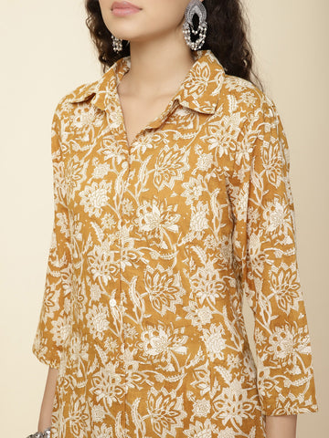 Floral Printed Cotton Kurta With Pants